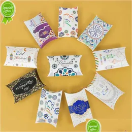 Outra organização de limpeza de limpeza New 10/20pcs Eid Mubarak Box Pillow Shape Shape Candy Cookie Bag Islam Muslim Party Supplie Dhm0y