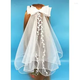 Bridal Veils Delicate Vine&Bowknot Veil Engagement Woman Pearl Headdress With Fix Hair Comb