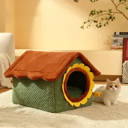 고양이 겨울 집 고양이 숨어있는 집 서식지 개집을위한 실내 개 강아지 작은 애완 동물 잠자는 침대 텐트 개 침대와 가구 240510