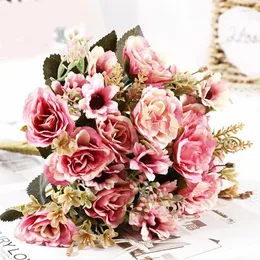 Декоративные цветы роза искусственный букет 30 см длиной 6 головы шелковая подделка для свадебной церемонии ваза дома украшение