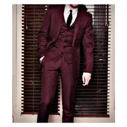 1つのボタンBurgundy Groom Tuxedos 2019 Notched Lapel Men Suits Wedding Prom Best Man Blazerジャケットパンツタイベスト278f