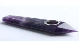 HJT Whole new custom Carb Hole smoking pipes natural Amethyst CRYSTAL quartz Tobacco Pipes healing Hand Pipes POUCH3050945