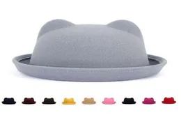 Fashion ParentChild Bowler Hut Wolle Filz Fedora Hüte für Frauen Mädchen Kinder solide Katze Ohr Formal Cap Trilby Sombrero Derby Y1114741802