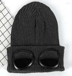 BeanieSkull Caps 2022 Winter Women Knitted Hip Hop Beanie With Goggle Decoration Female Pilot Style Skull Cap Hat H3 Wend227797287