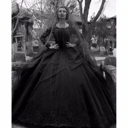 Vintage Black Gothic Ball gown Wedding Dresses Long Sleeves Beads Lace Jewel Neck New 50S Wedding Gowns Non White Robe De Mariee 236h