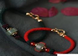 Designerschmuck Chinesisches Knotenpaar Armbänder rote String Jade Perlen Armbänder für Paare Whole Fashion1650426