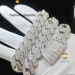 15mm 18mm 19mm Hip Hop Jóias finas Baguete de diamante Men colar Sterling Silver Totalmente VVS Moissanite Luxury Cuban Link Chain