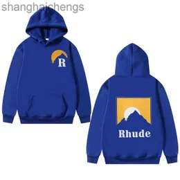Trend High Quality Rhuder Hoodies Designer Fashion Brand Classic Sunset Theme Printed Sweater for Men Women Couples High Street Loose Hoodie with Logo