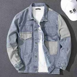 Männer in Übergrößen Außenbekleidung Designer Jacken Frühlings- und Herbst -Patchworkfarbe kontrastierende Denimjacke für Männer Trendy Lose Work Jacket Trendy Brand Jacke