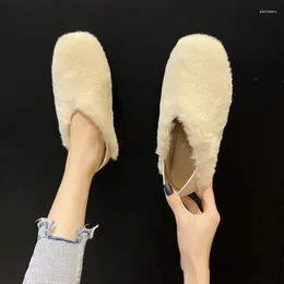 Casual Shoes 2024 Fur Winter Women Flat Women's Luxury Korean Fashion Slip na okrągłych palcach Ladie