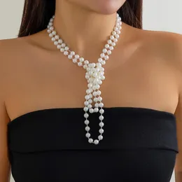 Ketten elegante Imitationpearl geknotete langkettige Halskette für Frauen verheiratete Braut Vintage Quaste Perle Hals