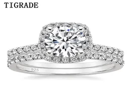 125ct 925 anéis de noiva de prata esterlina conjuntos cubic zirconia halo cz bandes de casamento para mulheres promessa 2112174039341