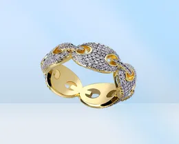 Mens 18K Gold Marine Link Eternity Band Cz Bling Bling Pierście