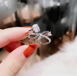 Shinning Zircon Rings for Women Silver Color Multi Layers X Criss Open Ring Justerbara modesmycken4487577