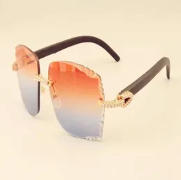 2019 Neue Fabrik Direkte Luxus -Mode -Diamant -Sonnenbrille T3524014 Natürlicher schwarzer hölzerner Tempel Sonnenbrille Gravur Lens Privat C4977583