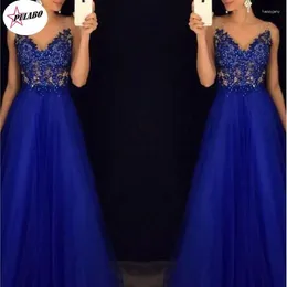 Abiti casual Pulabo Elegante Scoop Royal Blue Scoop Sqeuined Long for Wedding Party Summer Prom Evening Gowns Maxi Vestidos