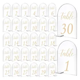 30 pezzi tavolo ad arco Segno di sedili acrilici Card Nome ospite Tags Banchetto di nozze Place 130 Numeri Decorazioni 240510