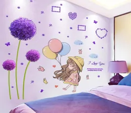 Shijuekongjian Cartoon Girl Starters de parede Diy Deldelion Decalques murais de flor para casa Crianças Baby Bedroom Decoration16439847
