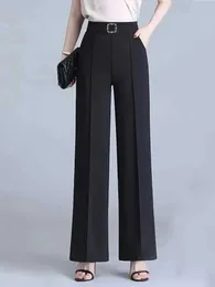 Womens Pants Capris Classic Chiffon High Waist Wide Leg Pants Office Womens Loose Thin Black Trousers New Formal Fashion Pantalones De Mujer Cintura AltL