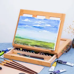 Portable Wooden Table Easels for Painting Artist Kids Sketch Drawer Box Desktop Laptop Accessories Suitcase Paint Art Supplies 240430