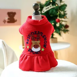 Hundkläder röda färgkläder med bokstäver som trycker ut julfestival stil älghundar kjol disfraz perro fancy klänning för mascotas