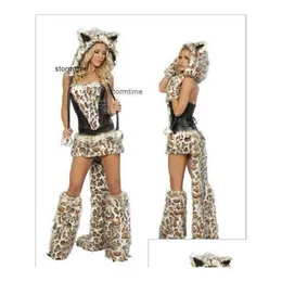 Traje temático peludo y lobo menina feminina fantasia de halloween animal cosplay entrega de gota de Natal Dhgjq