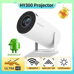 Projektoren Hy300 Projector 4K TFLAG Android 11 Dual WiFi Bluetooth LCD 1280 * 720p 200ansi 1+8 GB Projektor Home Theatre Outdoor Office J240509