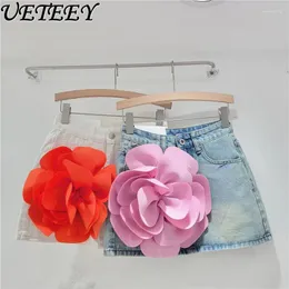 Saias Fashion Flower High Caist Denim Mini saia feminina 2024 Summer A-line Faldas shorts bainha