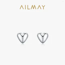 Brincos do garanhão Ailmay Real 925 prata esterlina simples moda cardíaca lisa para mulheres Party Minimalist Fine Jewelry Gift