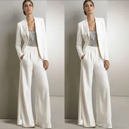 2021 New bling lantejas de marfim de calças brancas de terno de mãe dos vestidos de noiva Tuxedos de chiffon feminino