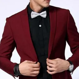 Zweiteilige Burgandy Evening Party Mens Suits 2019 Peaked Revers Blazer Trim Fit Custom Made Hochzeitsbräutigam Smoking Jacke 237a