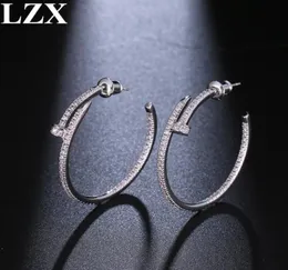 LZX New Trendy Big Round Loop Earring White Gold Color Luxury Cubic Zirconia Paved Hoop Earrings For Women Fashion Jewelry7698769
