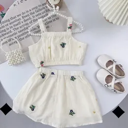 Kleidung Sets 2024 Baby Girls Sommer Set Mode Stickereien Blumen Tops Hemd Röcke Kinder Kinder Geburtstag Prinzessin Baumwolle Kleidung