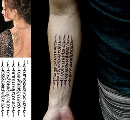 Escrituras budistas ARM 3D Tattoos Angelina Jolie Tattoo Tattoo Adesivo com parágrafo de alta qualidade Mulheres sexy maquiagem3209000