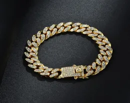 13mm 678910Inch Hiphop Gold Silver RoseGold Simulated Iced Out Miami Cuban Link Chain Bracelet9492914