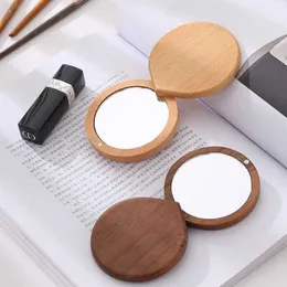 Compact Mirrors Portable Foldable Makeup Mirror Simple and Beautiful Walnut Small Creative Mini Sliding Lid Handheld Q240509