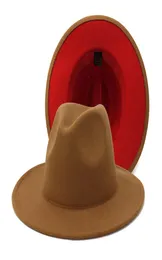 Hela brunröda lapptäcken Wool Felt Jazz Fedora Hats Kvinnor Män fördubblar färgmatchande damer Bowler Panama Hat6168161