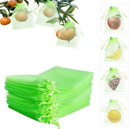 100 Stück Obstschutzbeutel Grün Neting Deckel Kordelmesser Schädlingsbarriere für Mangos Tomaten Garten 240510