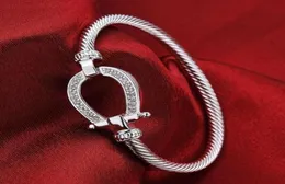 Bangle Silver Plated Horse Shoe Shoe Drop Bracelet Jóias Rhinestones Mulheres amam Valentina039s Dia Presente6283672