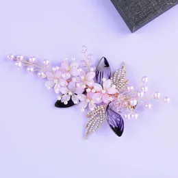 Hair Clips Ancient Chinese Style Hairpins Purple Flower Headpieces Elegant Pearls Hairclips Alloy Hairgrips Women Girls Jewelry