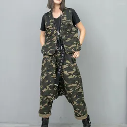 Zweiteilige Hosen für Frauen 2024 Frühlings Sommer Cool Camouflage gedruckt Denim Kurzweste Großer Schritt Harem zweiteiler Frauen LX756