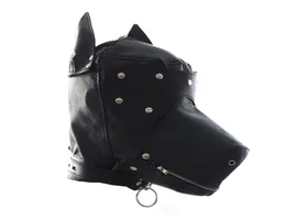 Фетиш кожаная кожа Sm Hood Dog Mask Harness Harness Sex Slabe воротник положительный рот рот кляп BDSM с завязанными глазами секс -игрушки для пары au reve8410033