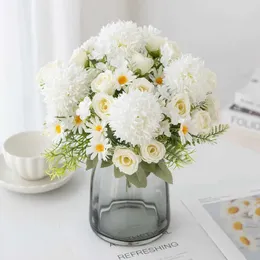 Decorative Flowers Wreaths 1pc Hot sales Rose chrysanthemum Silk Bouquet Artificial Flowers For Wedding Home vase Christmas Wreath wall Diy gift decoration