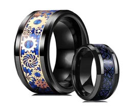 Uomini alla moda a vapore per ingranaggio dorato ruota tungsteno anelli in carburo vintage punk dragone nero anello intarsio blu anelli in fibra di carbonio99944447