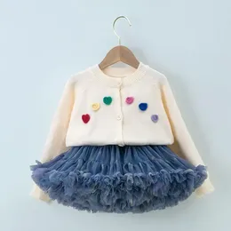 衣料品セット韓国スタイルの春秋の女の女の子長袖ニットウェアコートセーターTutu Skirt Children S375