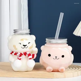 Wasserflaschen 500 ml Milk Teesaft Getränk Pier Flasche Cartoon Bären Einwegkaffee mit Deckel mit Deckel