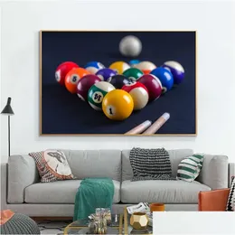 Pinturas mesa de bilhar azul com bolas canvas de pôster pintando e impressas esportes arte de parede de parede de imagens modernas decoração de sala de estar cuadros dr dhzmt