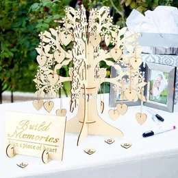 Rustic Wedding Guest Book Set Guest Visit Signature Tree Guest Book Wooden Hearts Ornaments DIY Family Tree Wedding Table Decor Y24852660