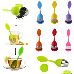 Tea Strainers Wholesale Sile Handle Infuser With Stainless Steel Strainer And Drip Tray For Herbal Drop Delivery Home Garden Kitchen, Dhn6Z