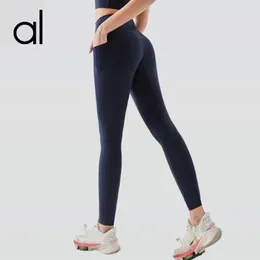 Kvinnor yogajustera leggings sidospocken shorts trycka fitness midja sidficka sömlös höftlyft elastisk benfasig jogging byxor